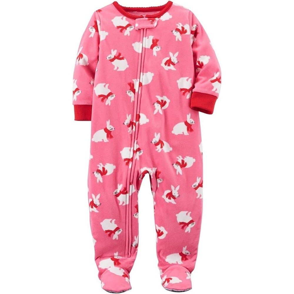 NEW Carter's Baby Girls Cute Bunnies Plush Fleece Pink Pajama Sleeper Size 6 M